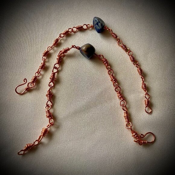 Copper chain links Lapis Lasuli Set of Two Bracelets, relationship gift - Picture 7 of 16